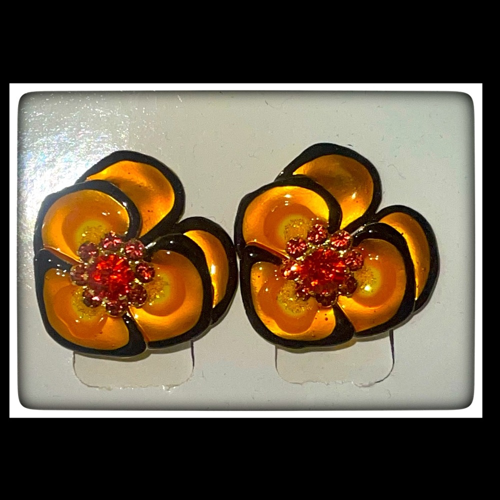 Lunch at the Ritz Viola Dots Tangerine Clip-On Earrings